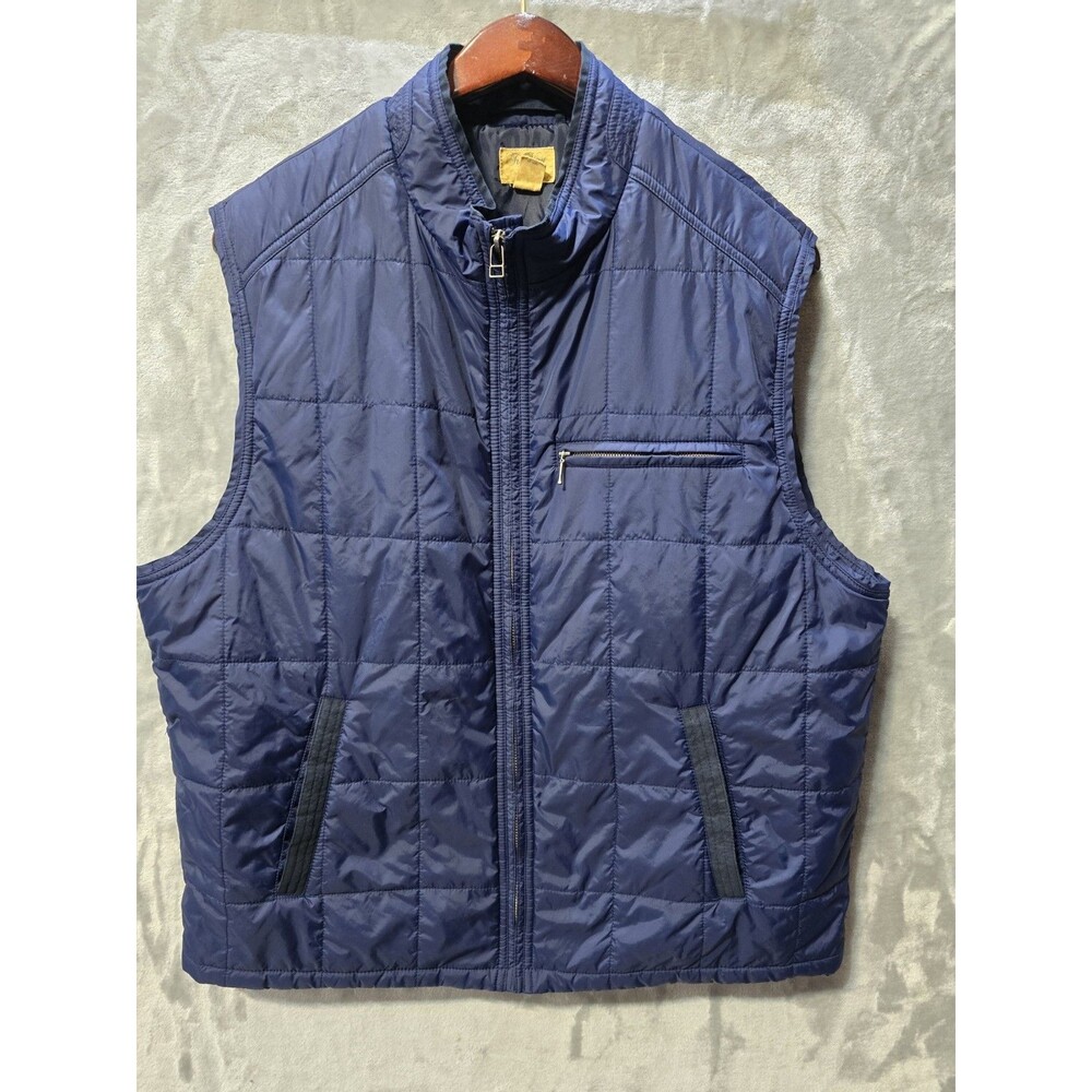 Vtg Tre Vero Nylon Puffer Vest XL Navy Blue Zipper Pockets Outdoor Work Gorp EUC